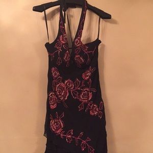 Sue Wong Black Silk Dress with Red Beads Size 10